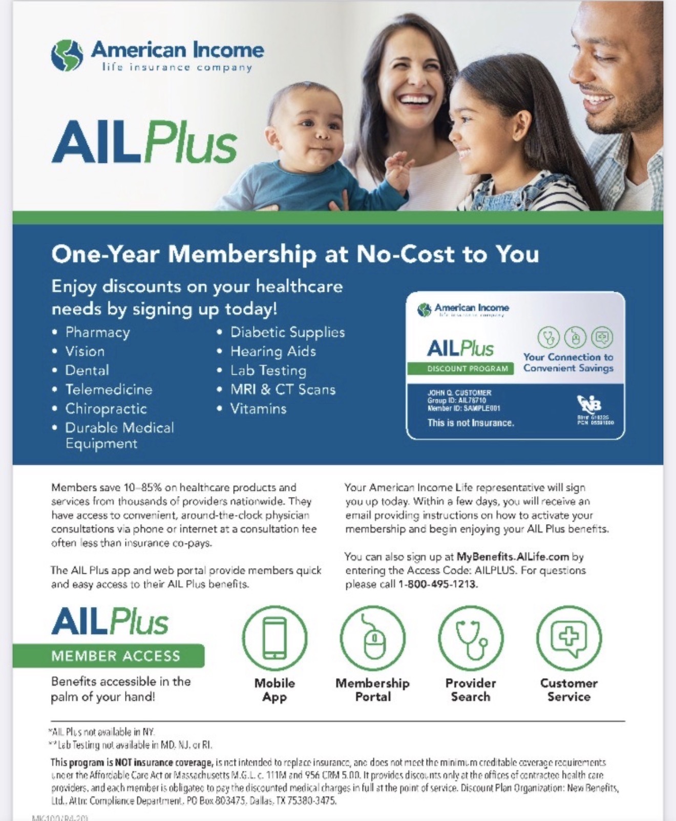 AIL Plus no-cost discount program flyer